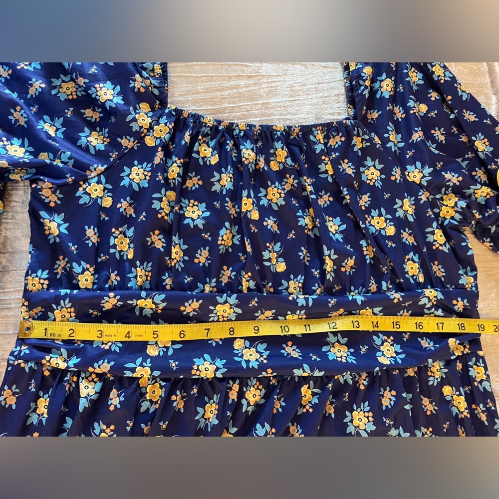 A-line Puff Sleeve Dress Blue Flowery Size XXL - Picture 13 of 13